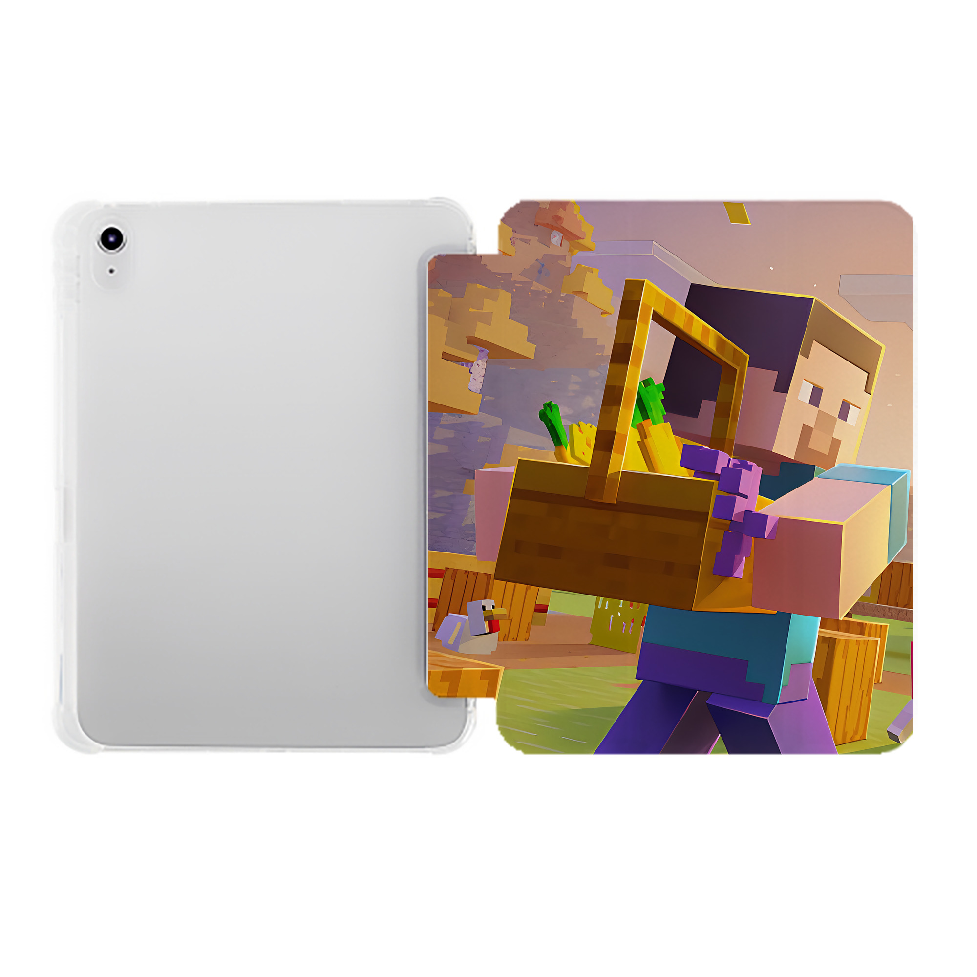 （画像用） マインクラフト ブロックの世界 Minecraft MC Block world IPad ケース ペン収納付き 三つ折りスタンド PUレザー×シリコン 対応機種9.5/10.5/10.9インチ